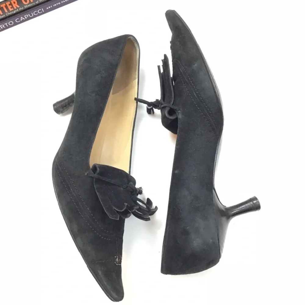Chanel Heels Pointed Toe Logo Tassel Fringe